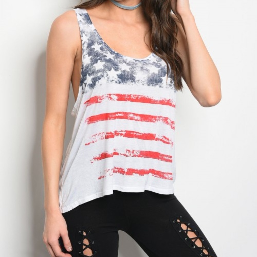 Festive American Flag Relaxed Racer Back Tank Top